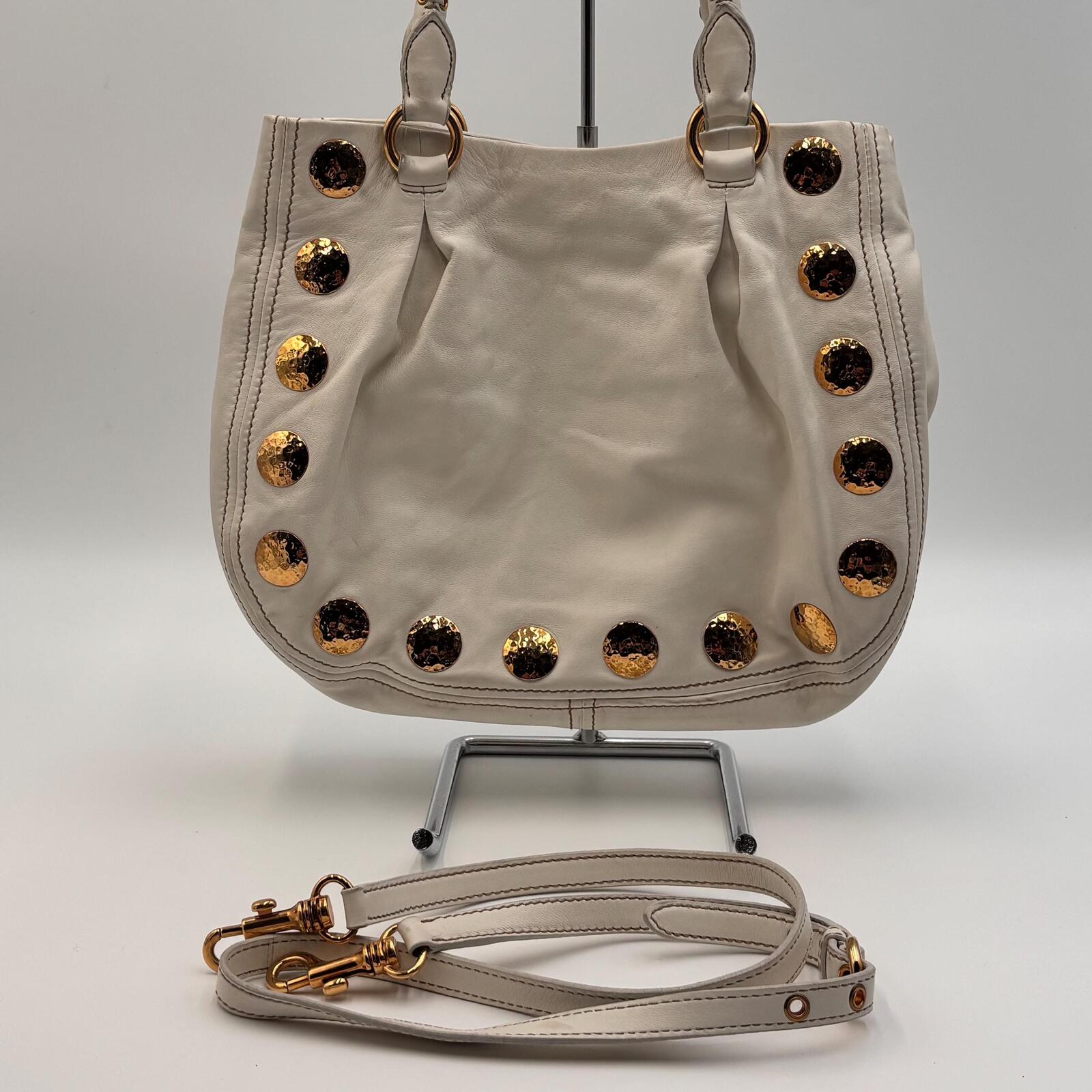 Miu Miu White Leather Studded Tote Bag With Strap
