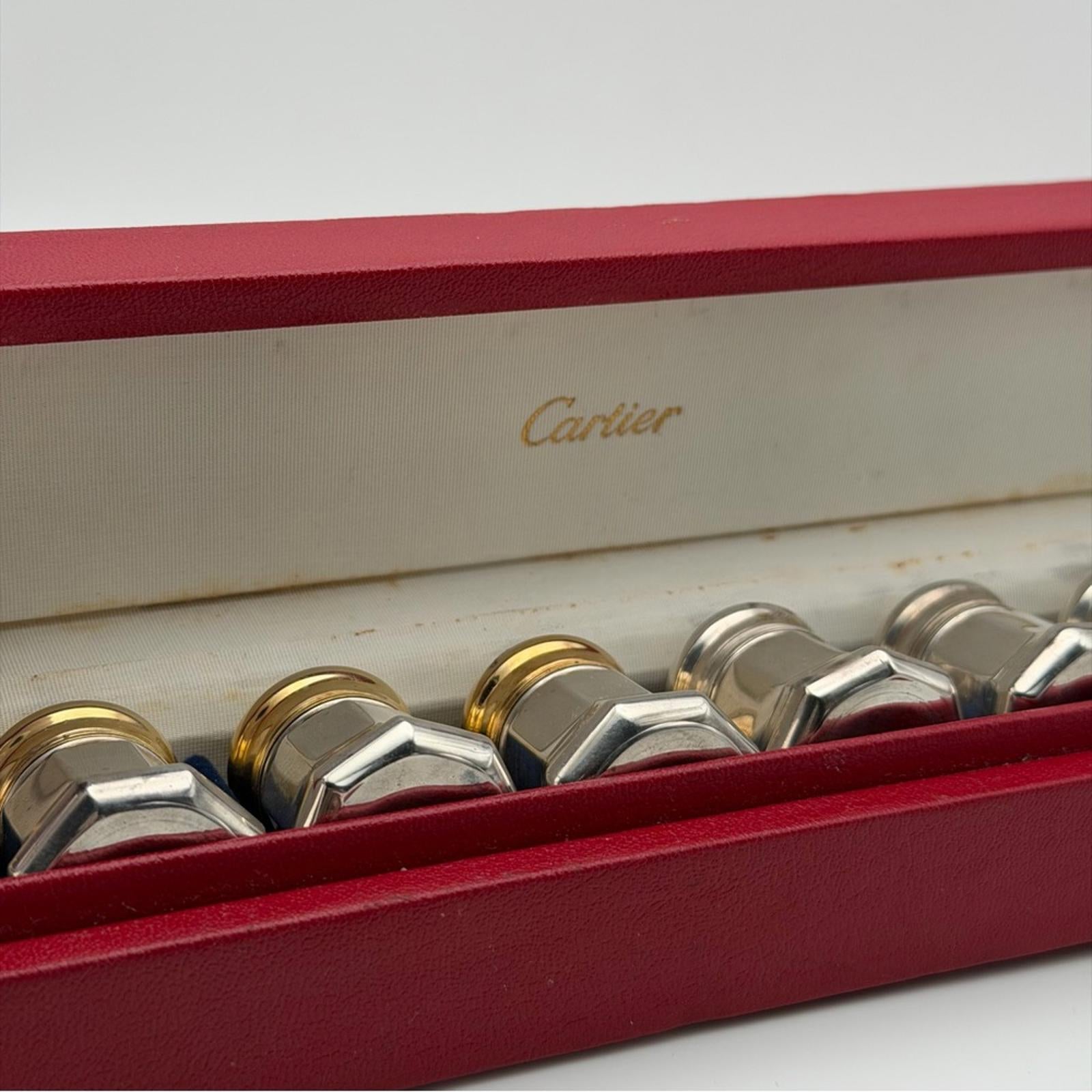 Cartier Sterling Silver Salt & Pepper Shakers Set – Gilt Lids – With Box