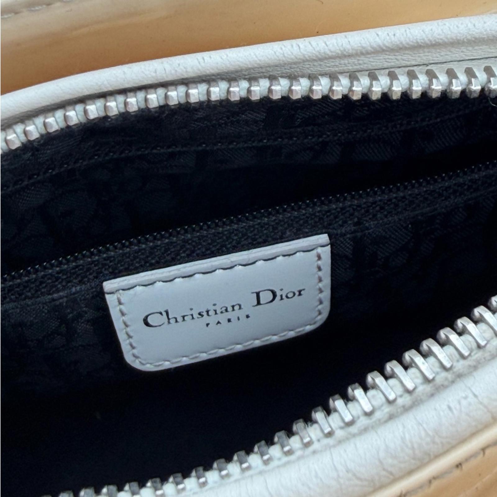 CHRISTIAN DIOR LADY DIOR PATENT LEATHER BAG BEIGE / NUDE SILVER HARDWARE