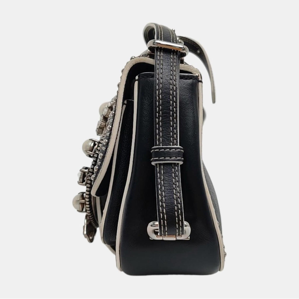 Miu Miu Dahlia Jeweled Buckle Studded Leather Crossbody Bag