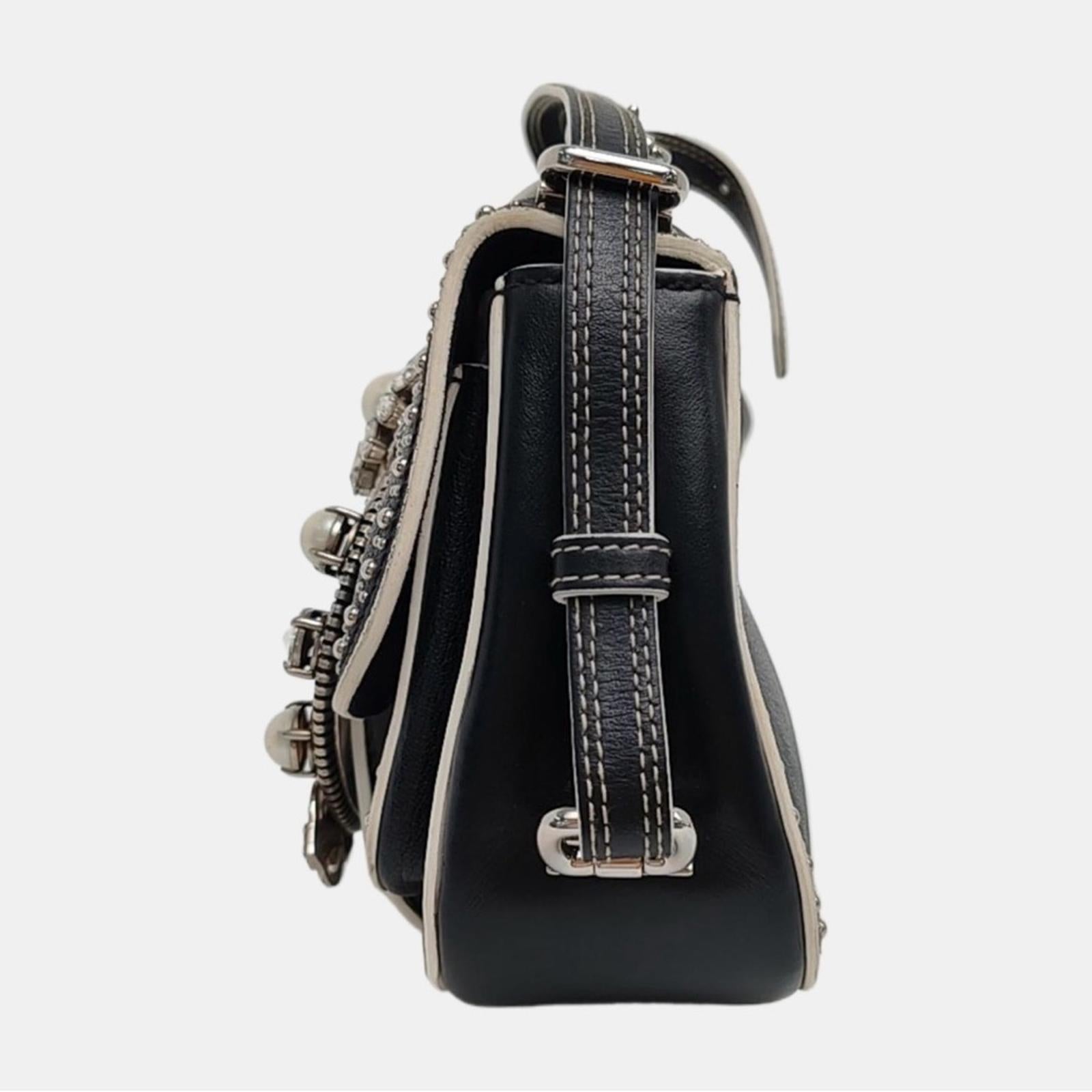 Miu Miu Dahlia Jeweled Buckle Studded Leather Crossbody Bag