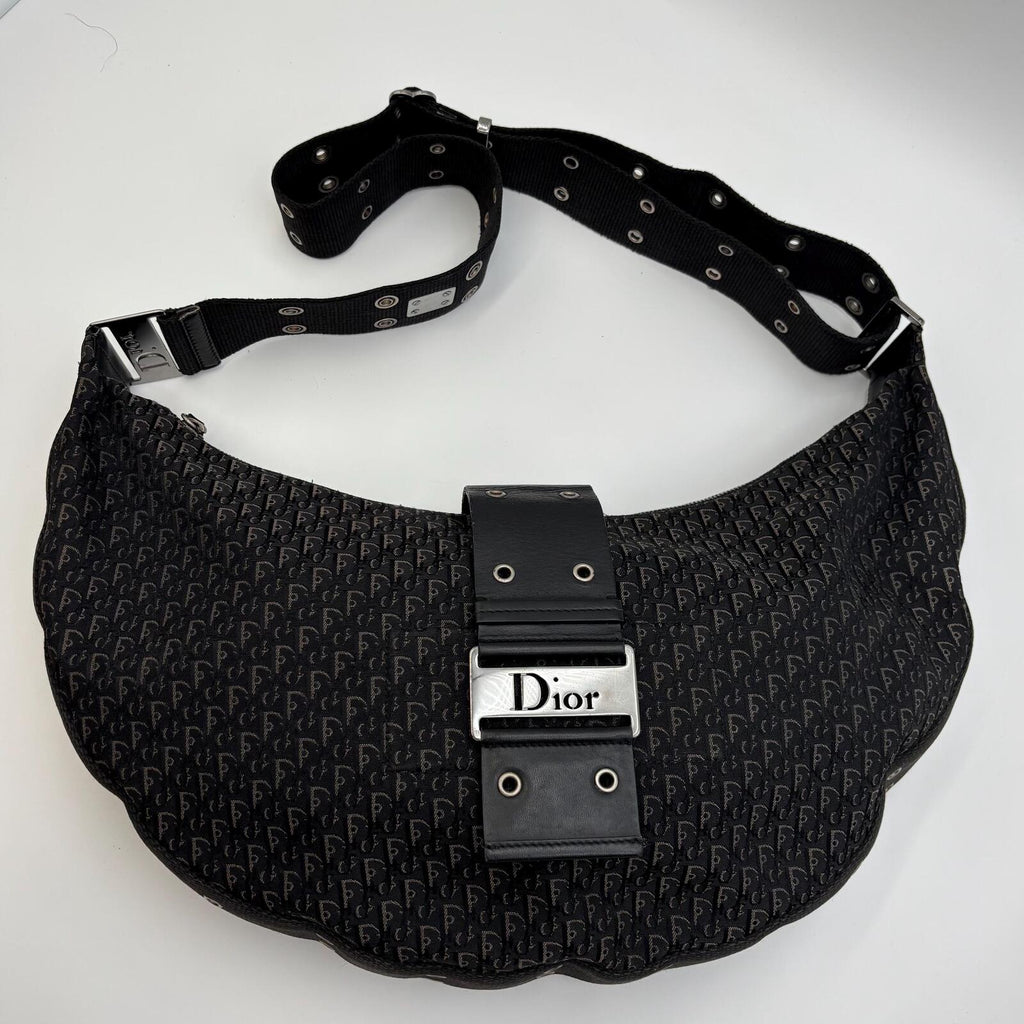 Christian Dior Vintage Black Diorissimo Monogram Saddle Messenger Shoulder Bag