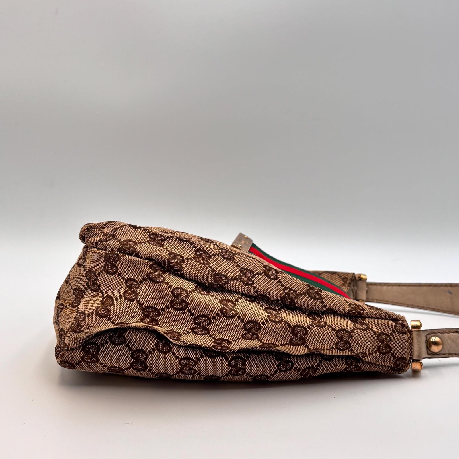 Gucci GG Canvas Web Sherry Line Shoulder Bag Beige Red Green