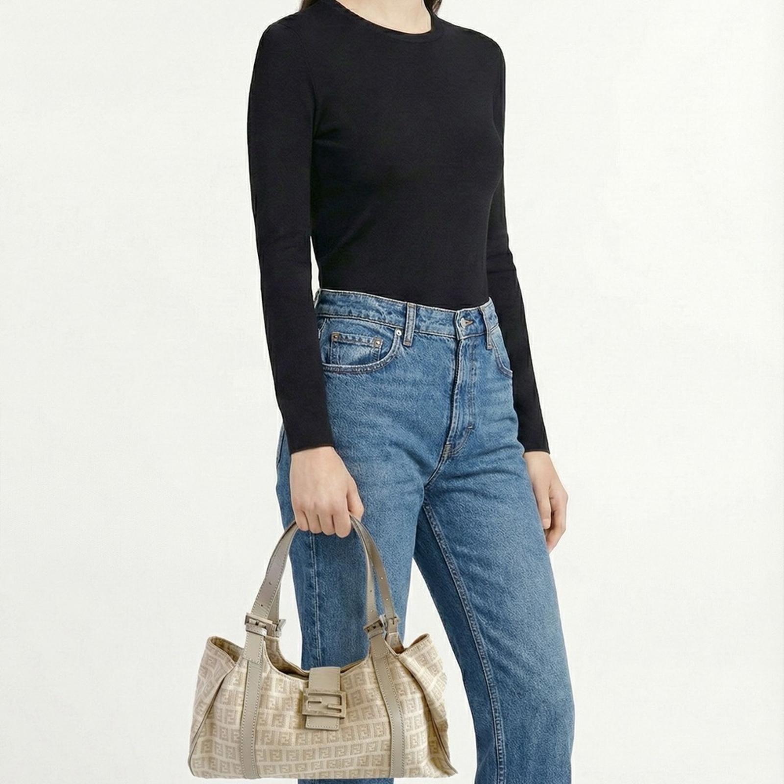 Fendi Beige Zucchino Canvas Shoulder Bag