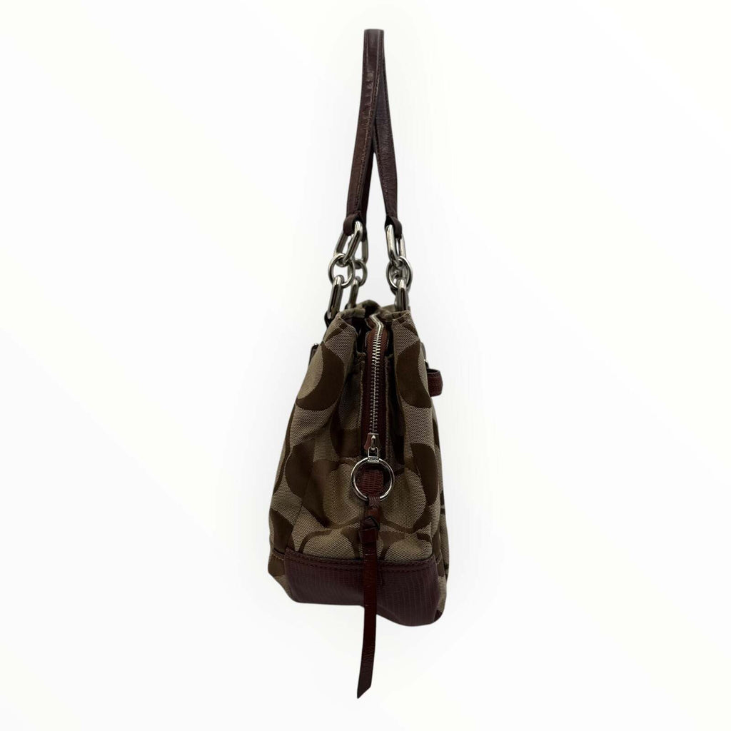 Coach Signature Jacquard Shoulder Tote Bag in Beige & Brown by Coach