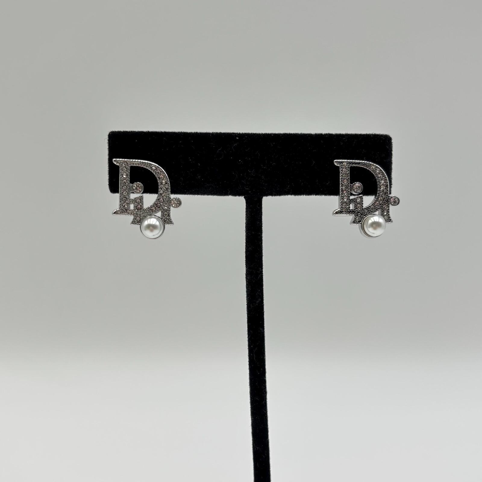 Christian Dior CD Monogram Crystal Pavé Earrings with Pearl Accents