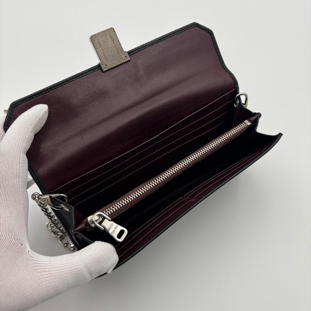 Miu Miu Black Leather Wallet On Chain Crossbody Shoulder Bag
