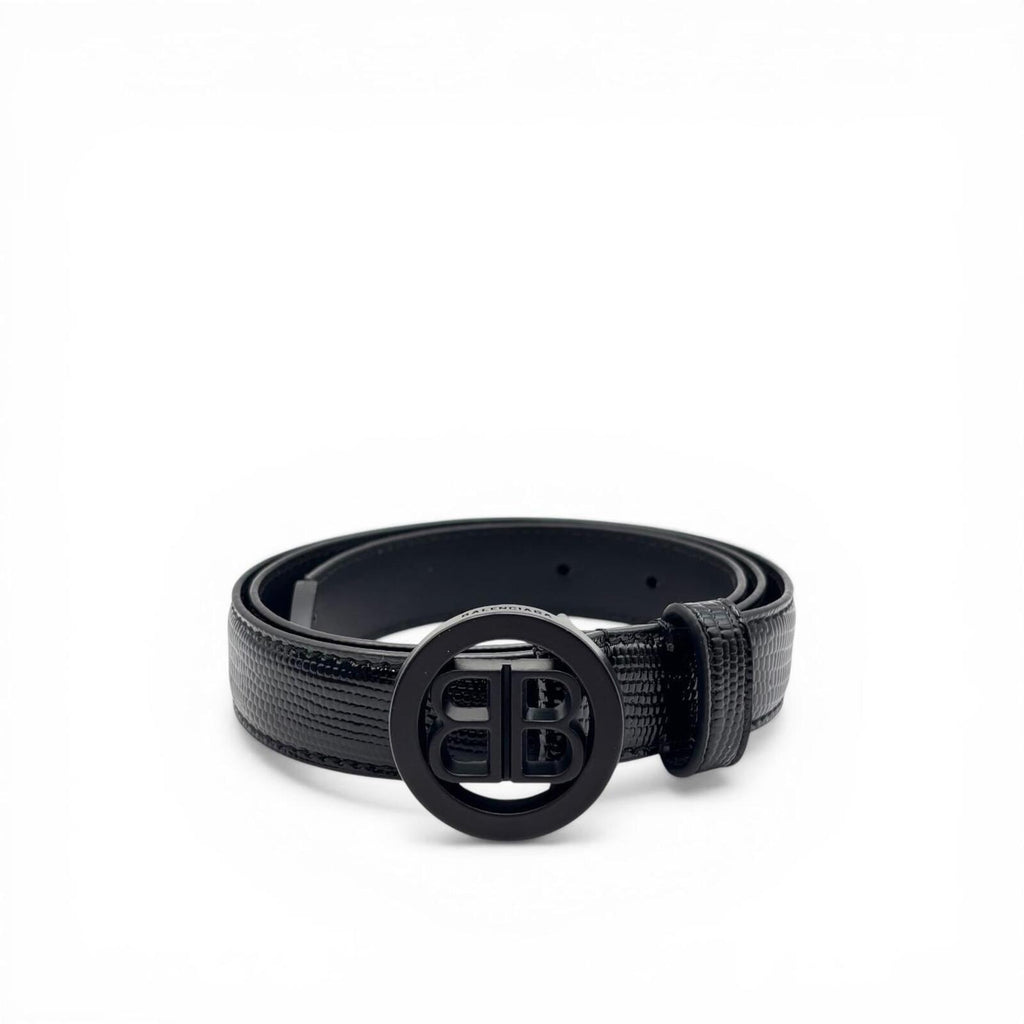 Balenciaga Black Croc Leather Circled BB Logo Belt