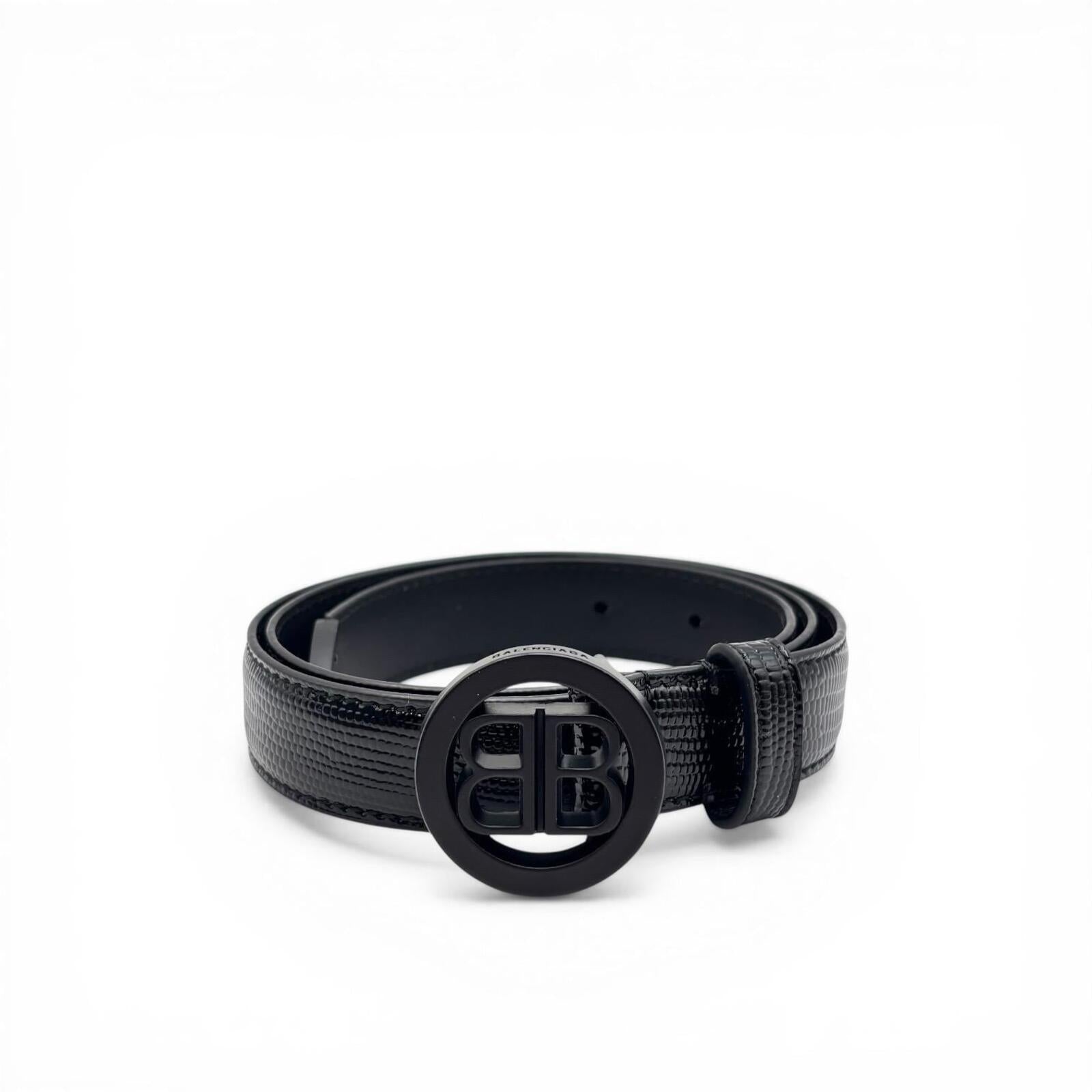 Balenciaga Black Croc Leather Circled BB Logo Belt