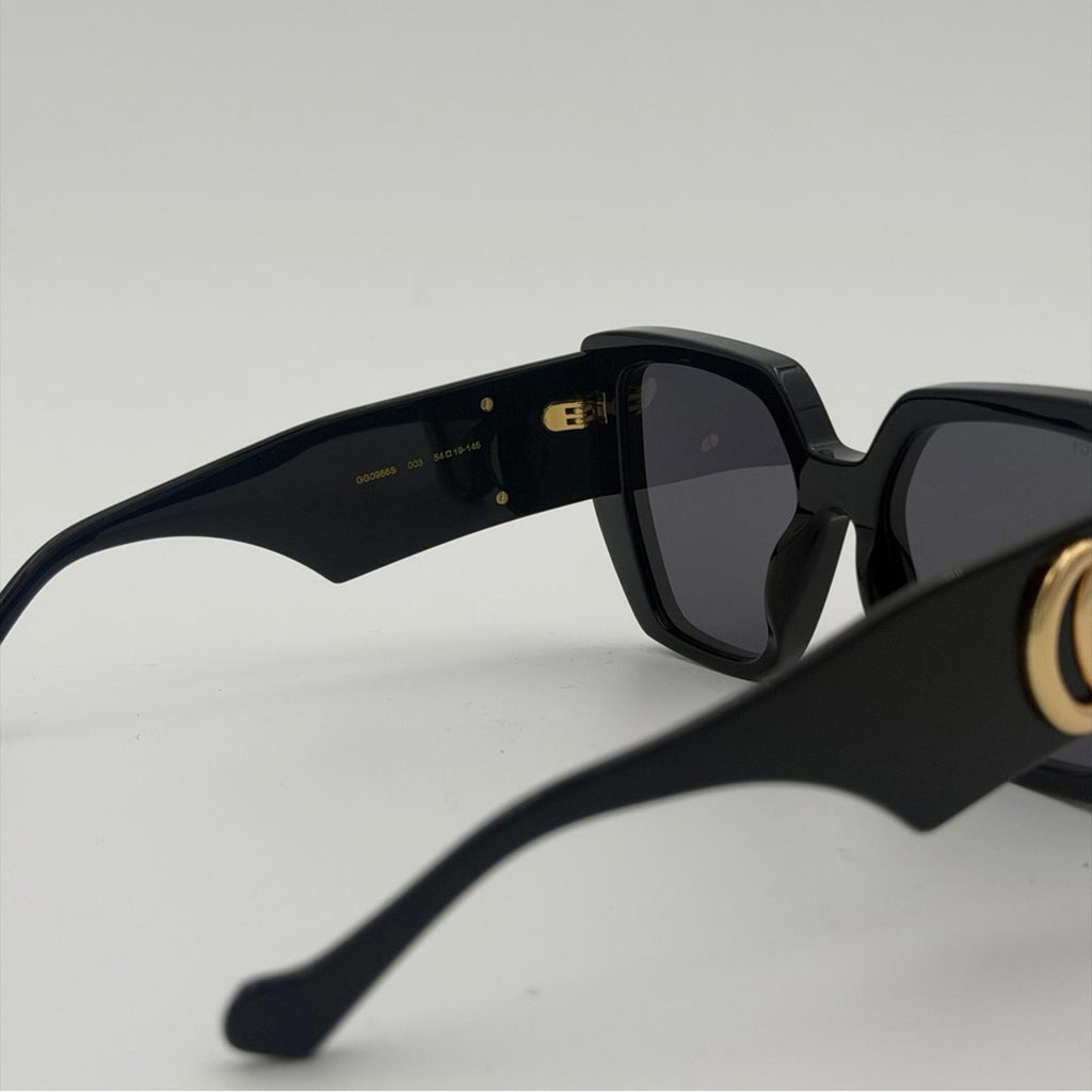 Gucci Oversized Square Sunglasses With Gold Double G Logo – Black