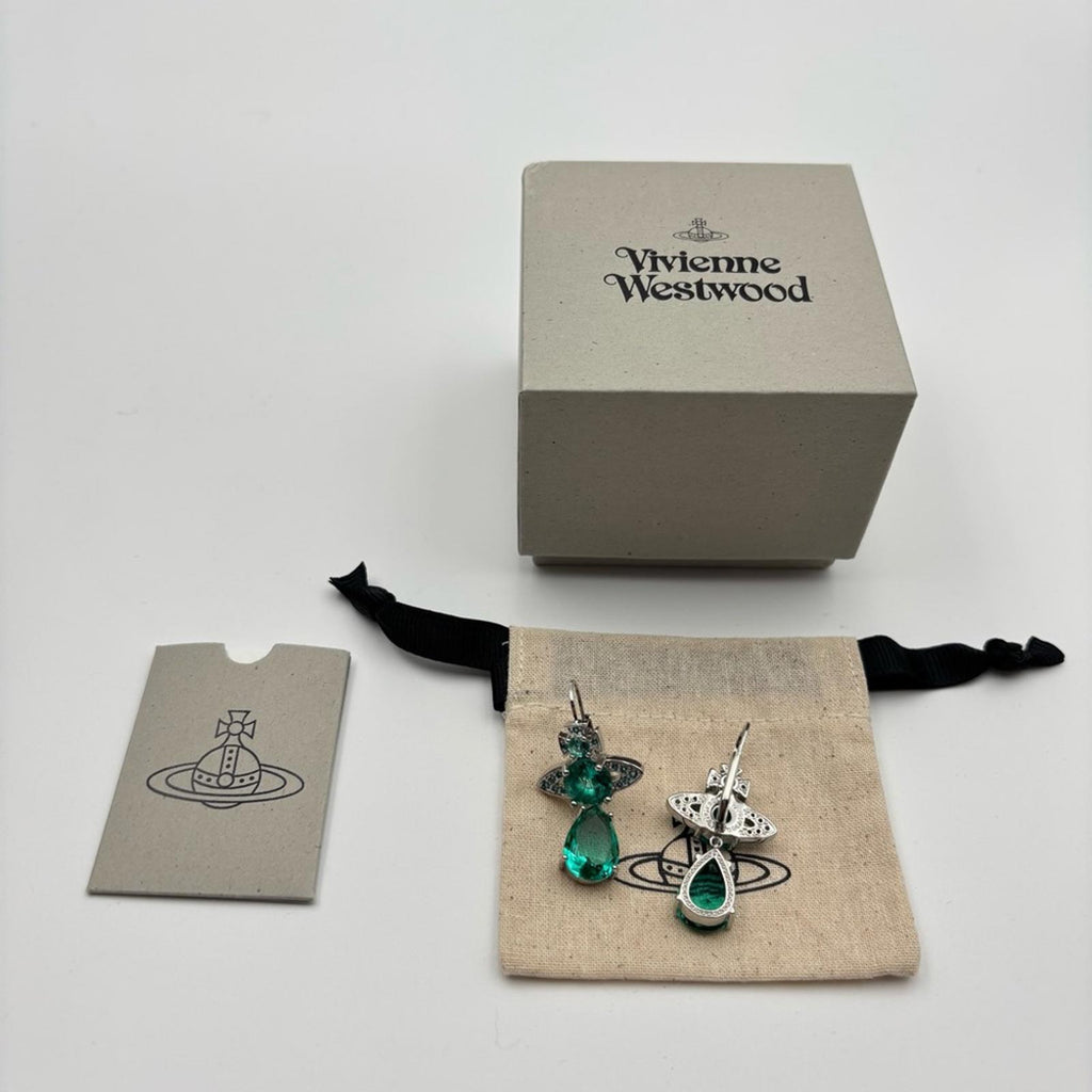 Vivienne Westwood Ismene Green Crystal Drop Earrings