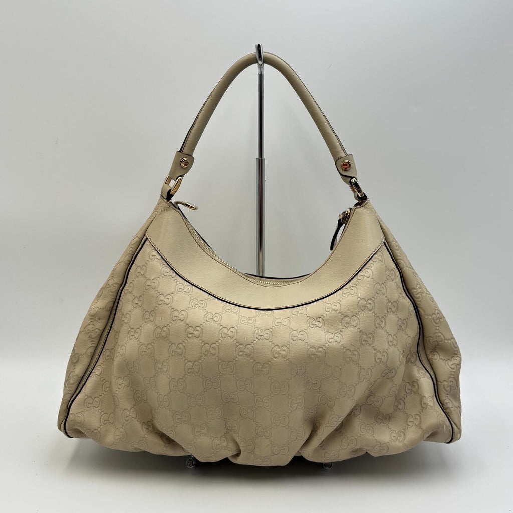 Gucci Guccissima D-Ring Hobo Bag – Ivory Leather With Detachable Strap