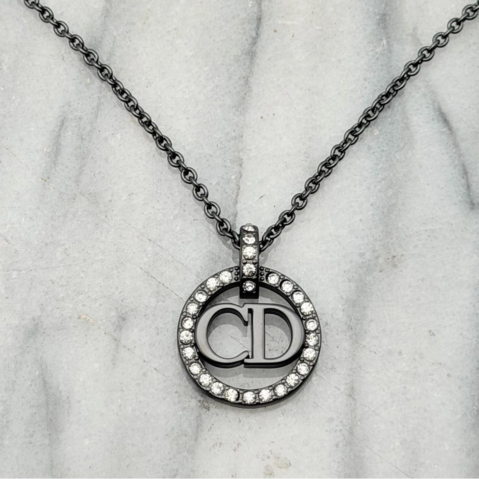 Dior Black and Silver Circle Pendant Necklace