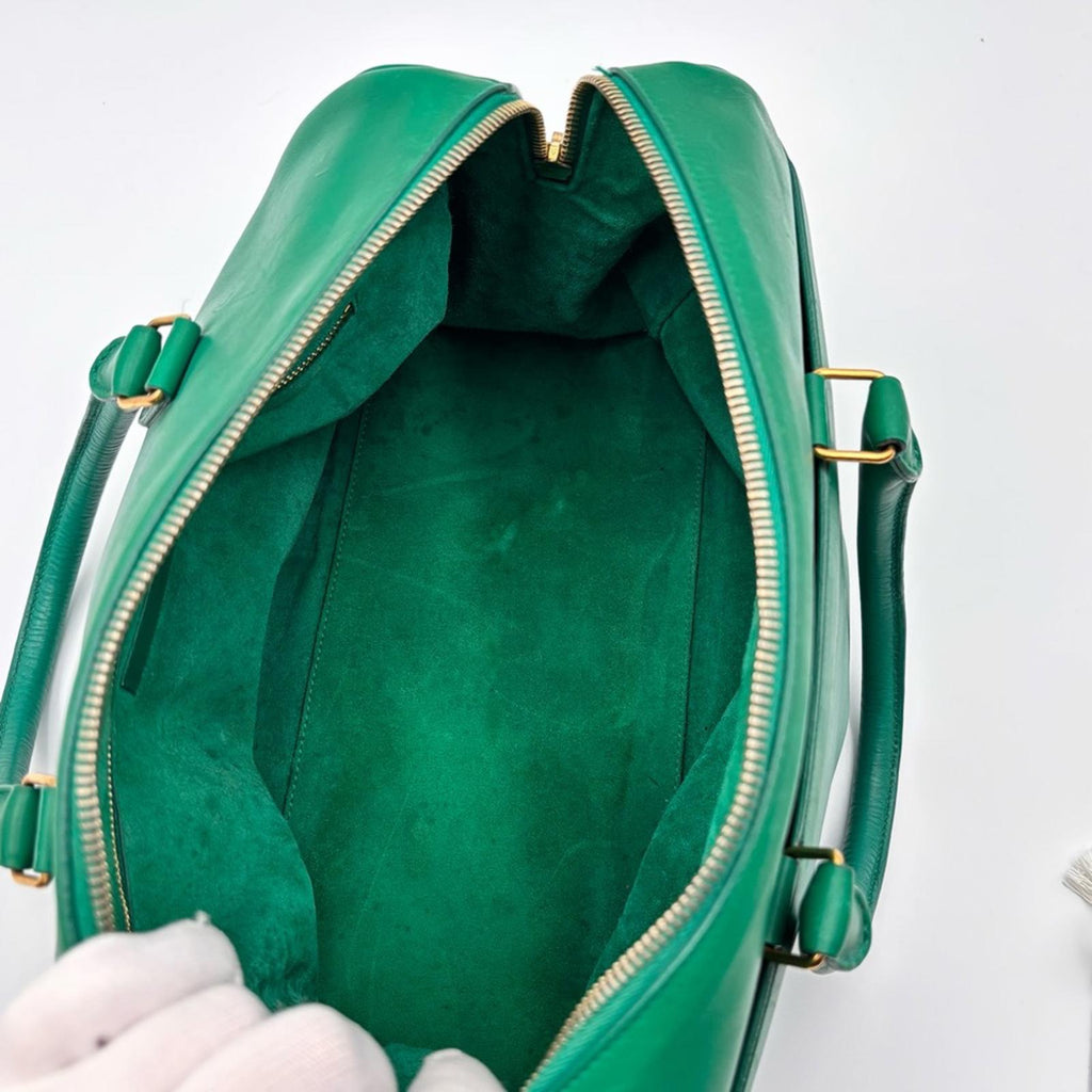 Saint Laurent Green Leather Duffle Top Handle Gold Hardware