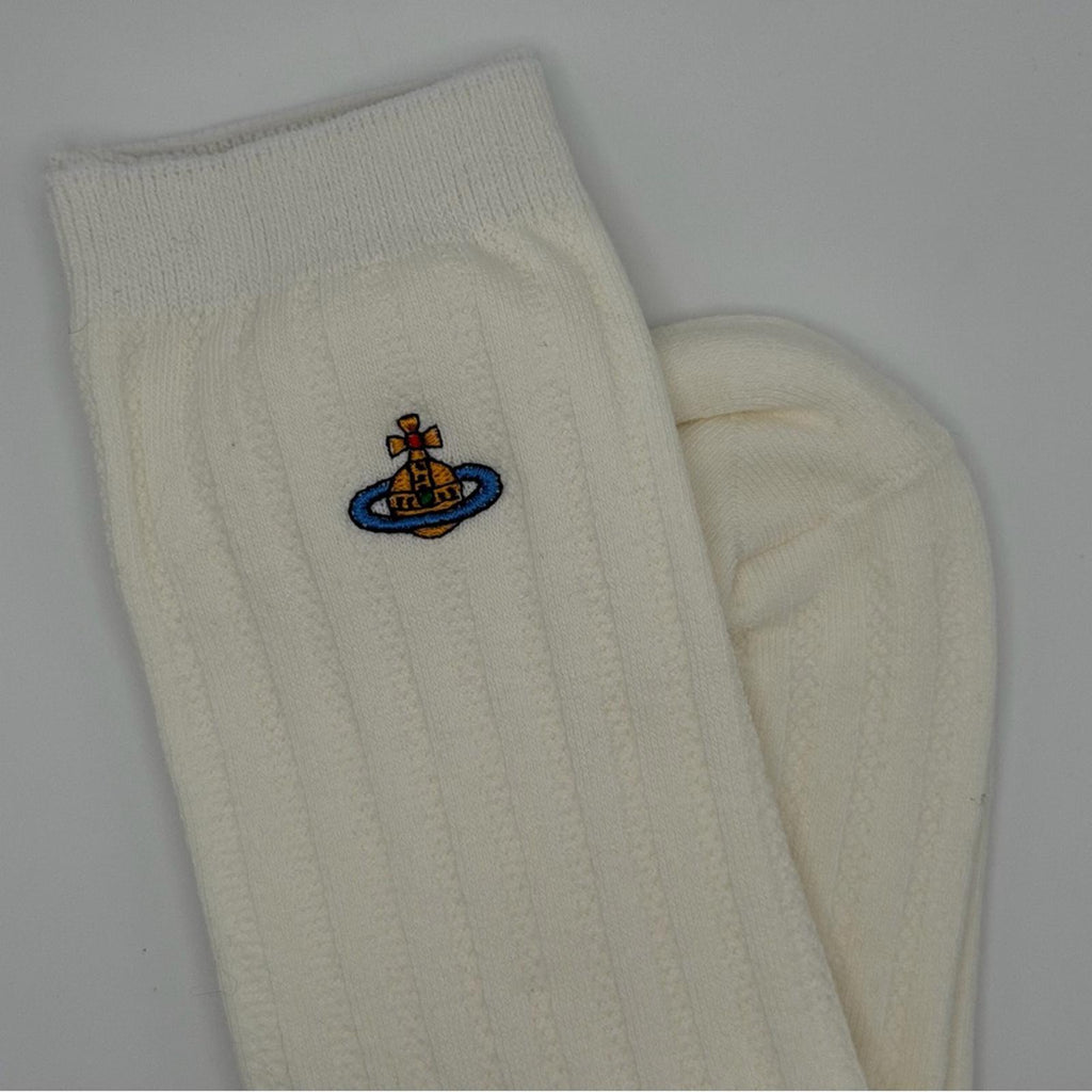 VIVIENNE WESTWOOD ORB EMBROIDERED SOCKS — CREAM | FULL PACKAGING