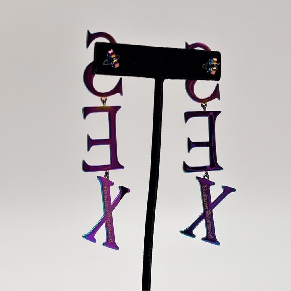 Vivienne Westwood SEX Letter Drop Earrings Rainbow Finish