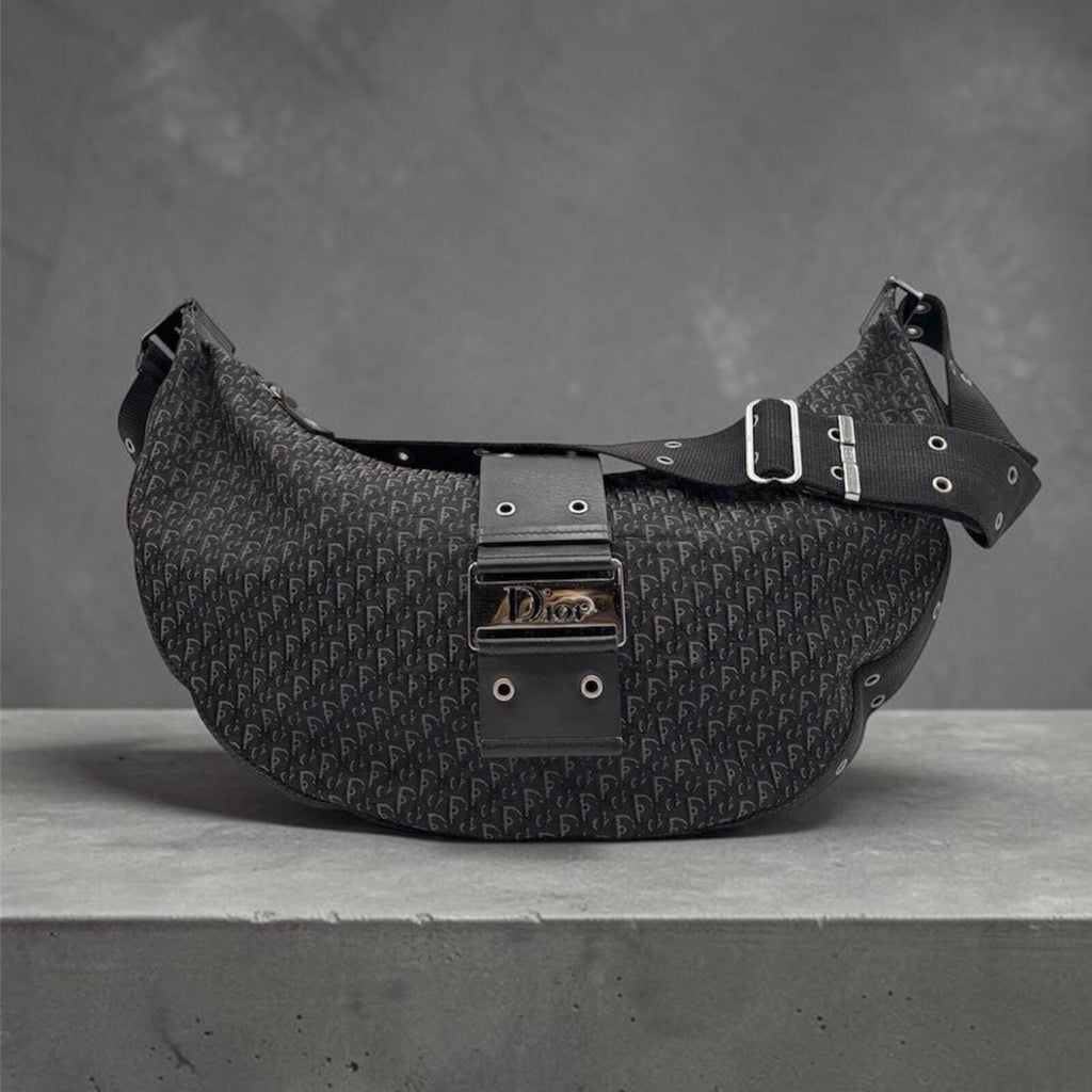 Christian Dior Vintage Black Diorissimo Monogram Saddle Messenger Shoulder Bag