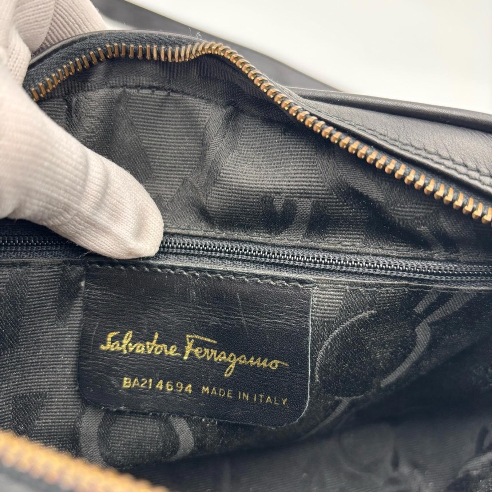 Salvatore Ferragamo Black Leather Crossbody Bag – Gold Gancini Hardware