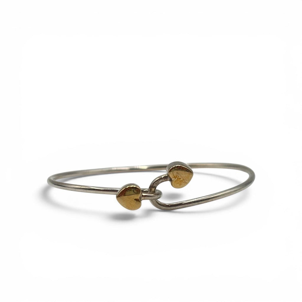 Tiffany and Co. Hook and Eye Heart Bangle Bracelet Sterling Silver 925 18K Gold