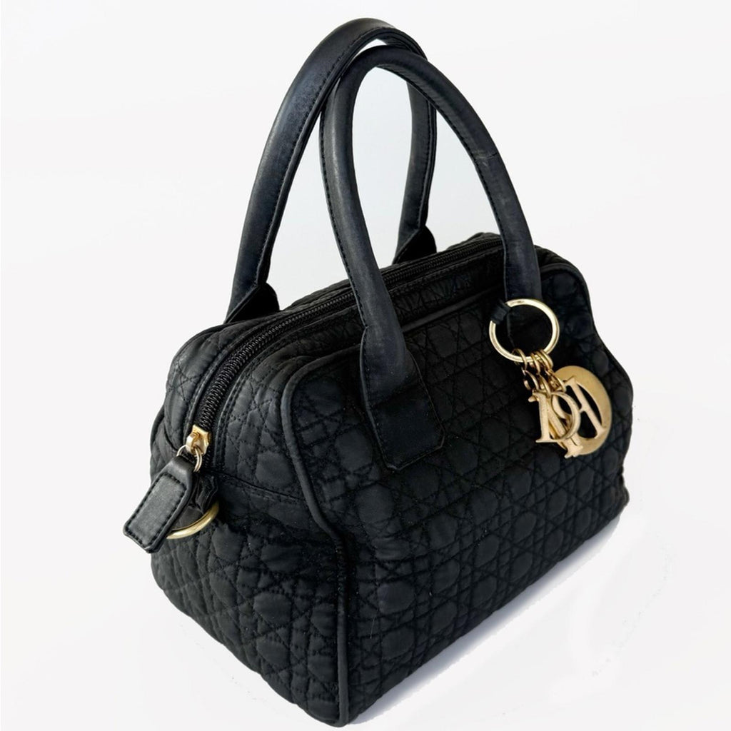 Christian Dior Black Lady Dior Cannage Nylon Quilted Handbag