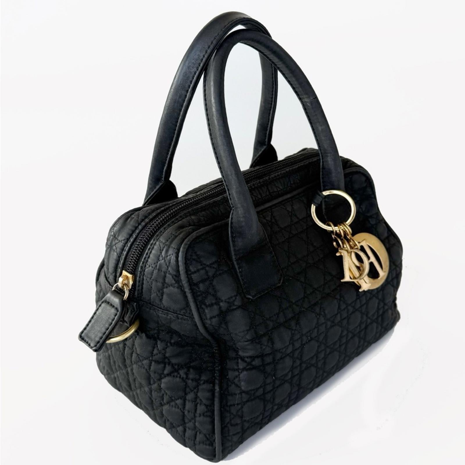 Christian Dior Black Lady Dior Cannage Nylon Quilted Handbag