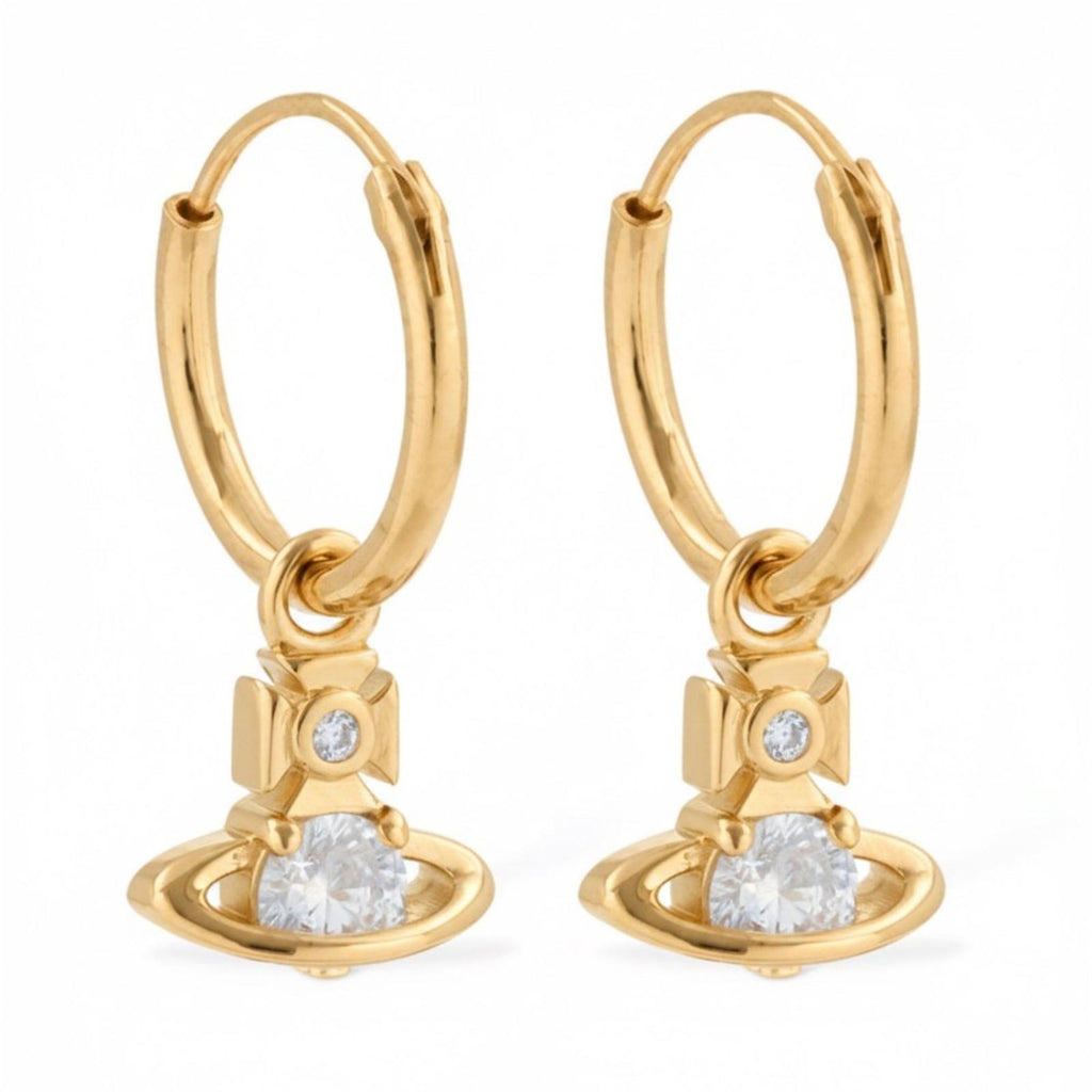 Vivienne Westwood Nina Spark Crystal Saturn Hoop Earrings Gold