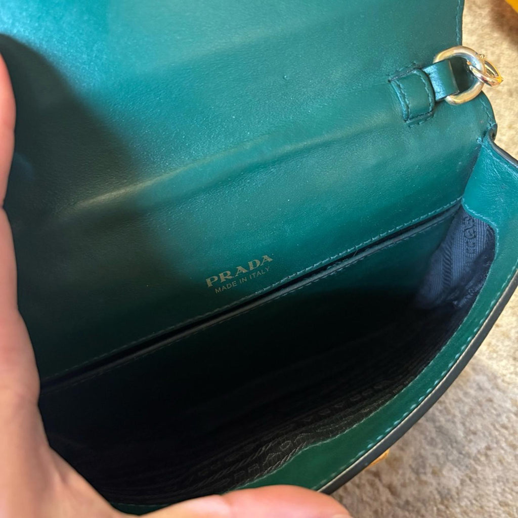 Prada Cahier Style Leather Bag – Green & Black