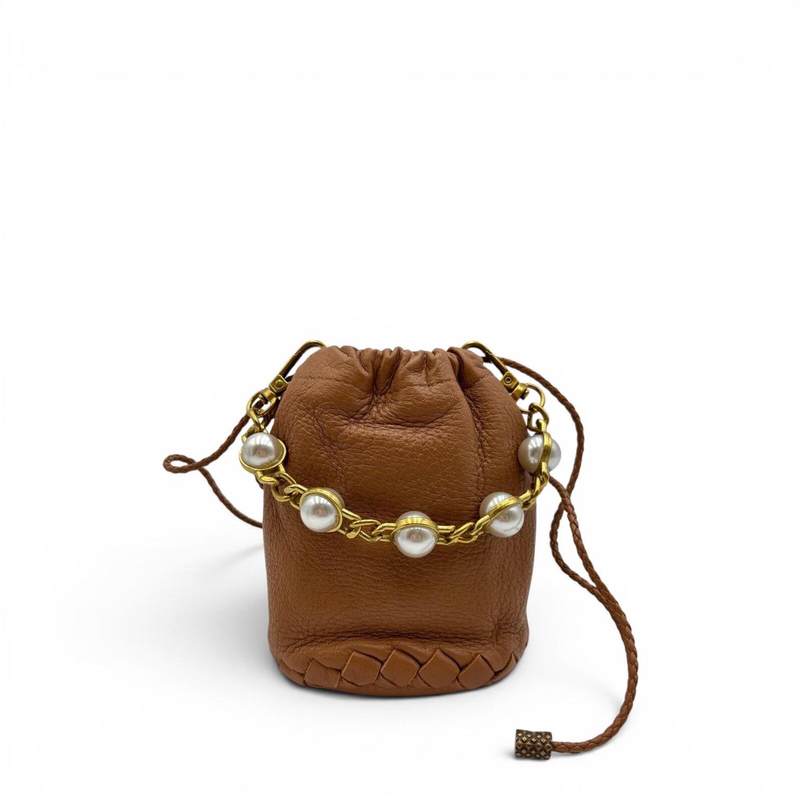 Bottega Veneta Mini Pearl Chain Bucket Bag Brown Leather With Dust Bag