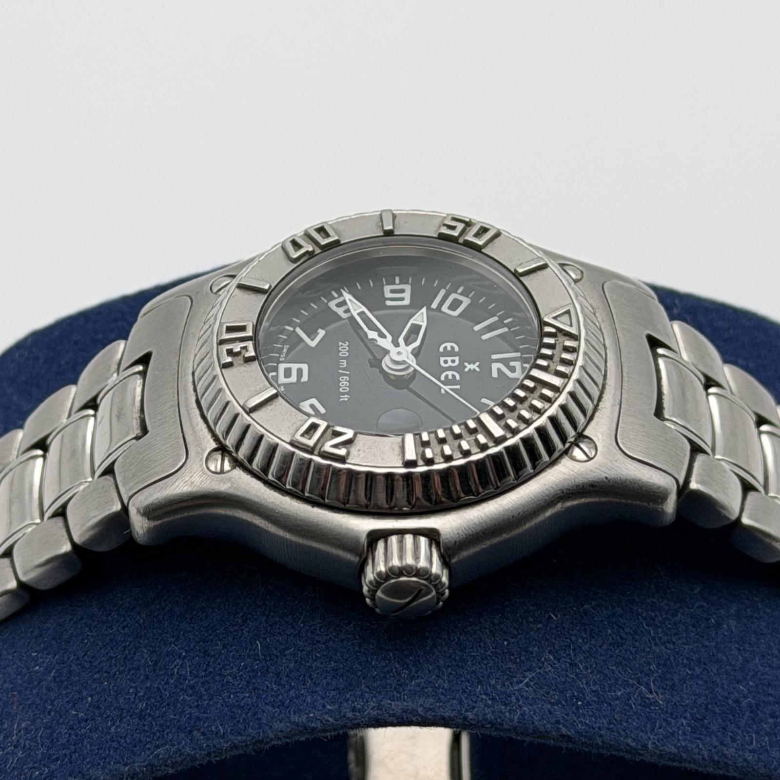 Ebel Discovery Stainless Steel Diver Watch 200M Black Dial Date Swiss Made