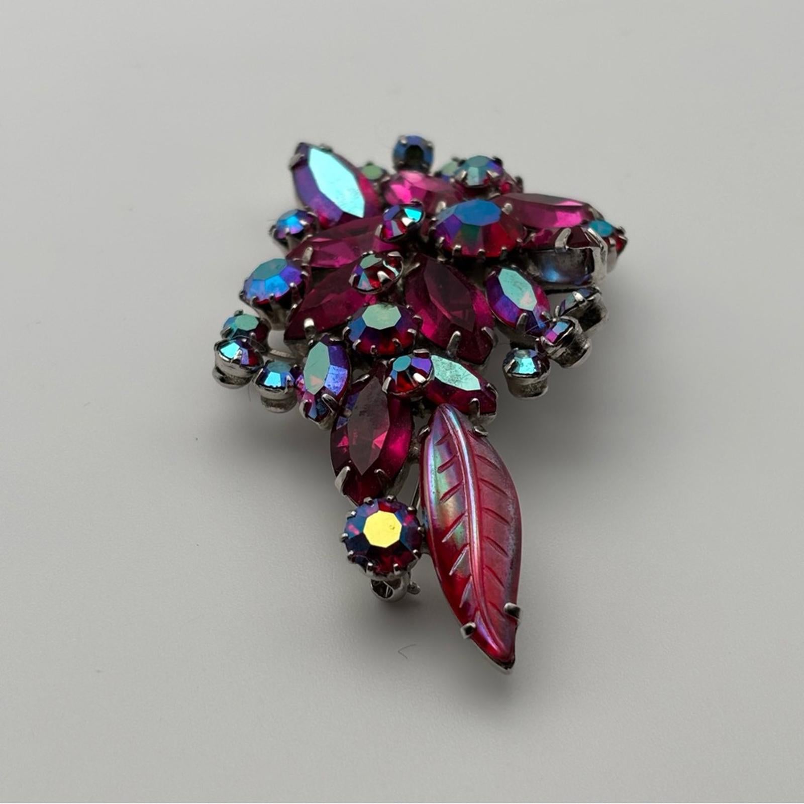 Sherman Pink Aurora Borealis Rhinestone Flower Brooch Pin