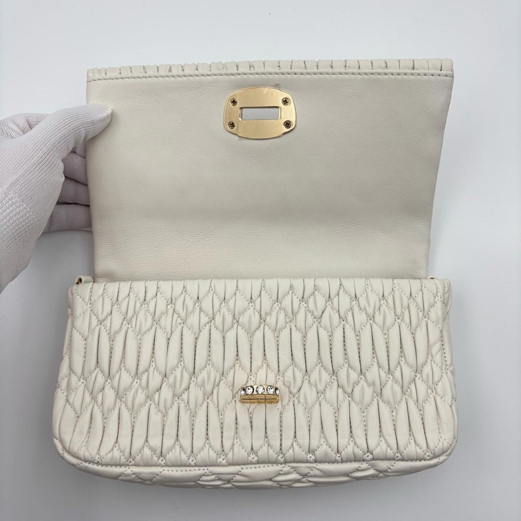 Miu Miu Matelassé Leather Shoulder Bag – Ivory / Gold Hardware