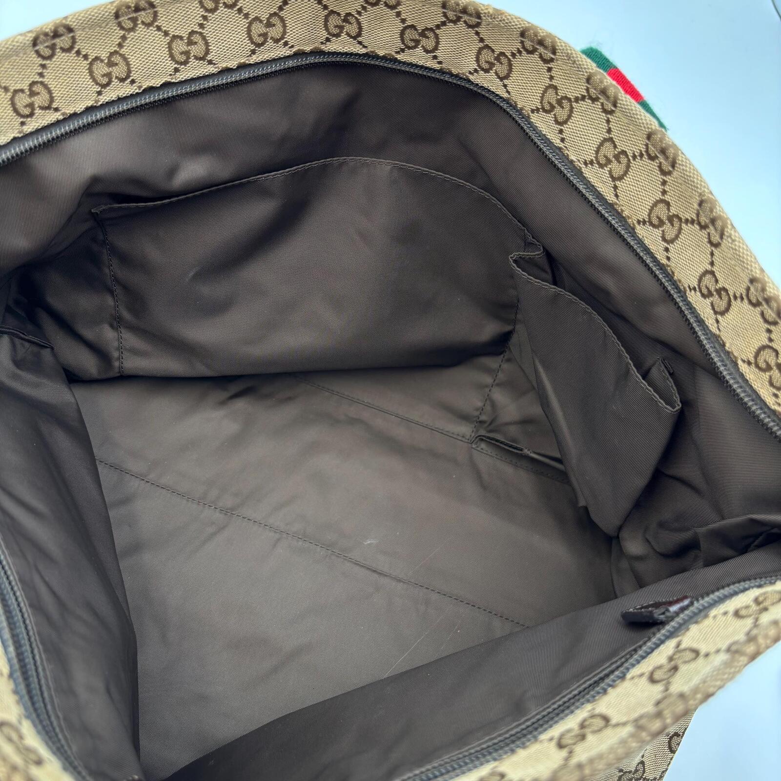 Gucci GG Canvas Web Tote Bag Brown Beige