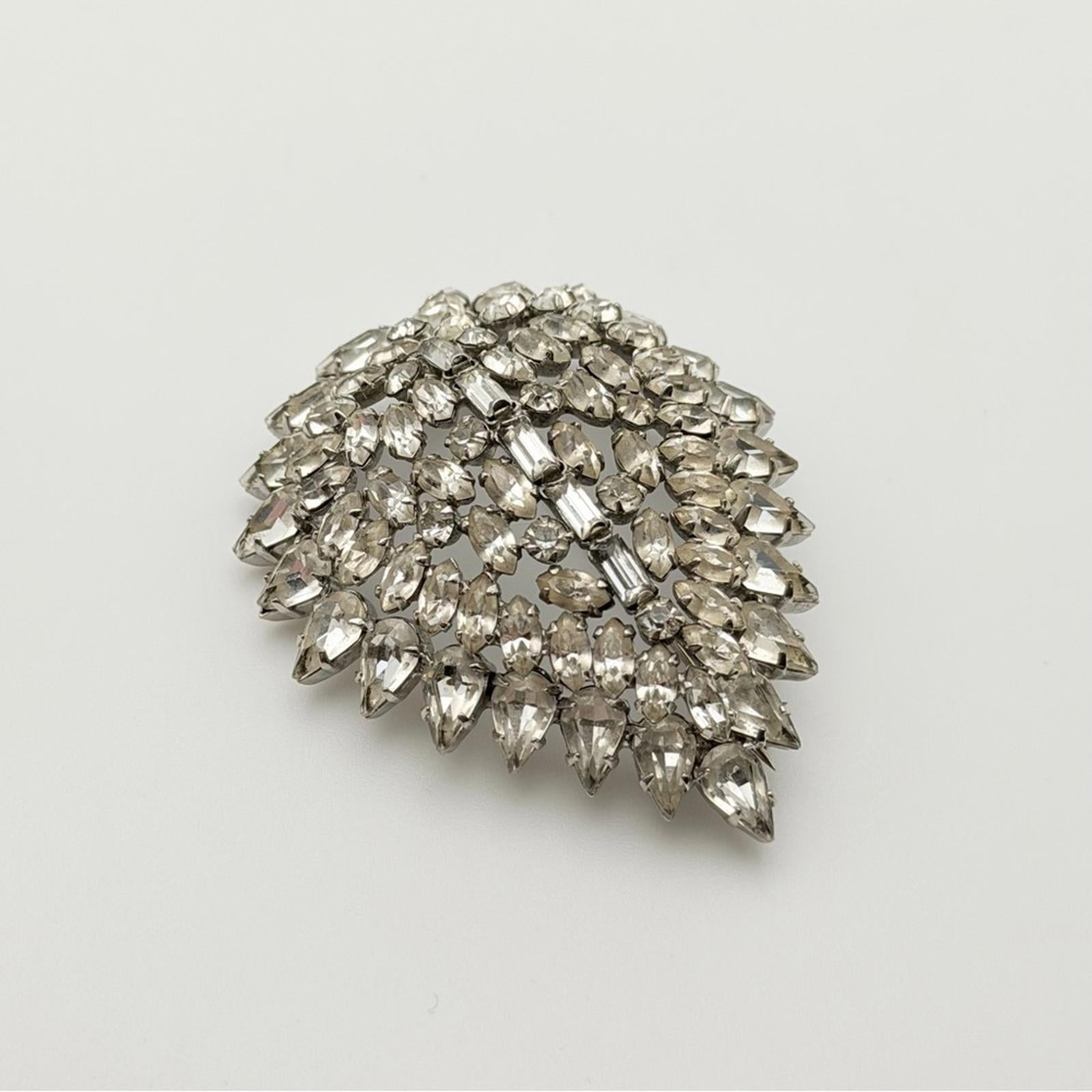 Sherman Rhinestone Brooch & Clip Earrings Set – Silver Tone