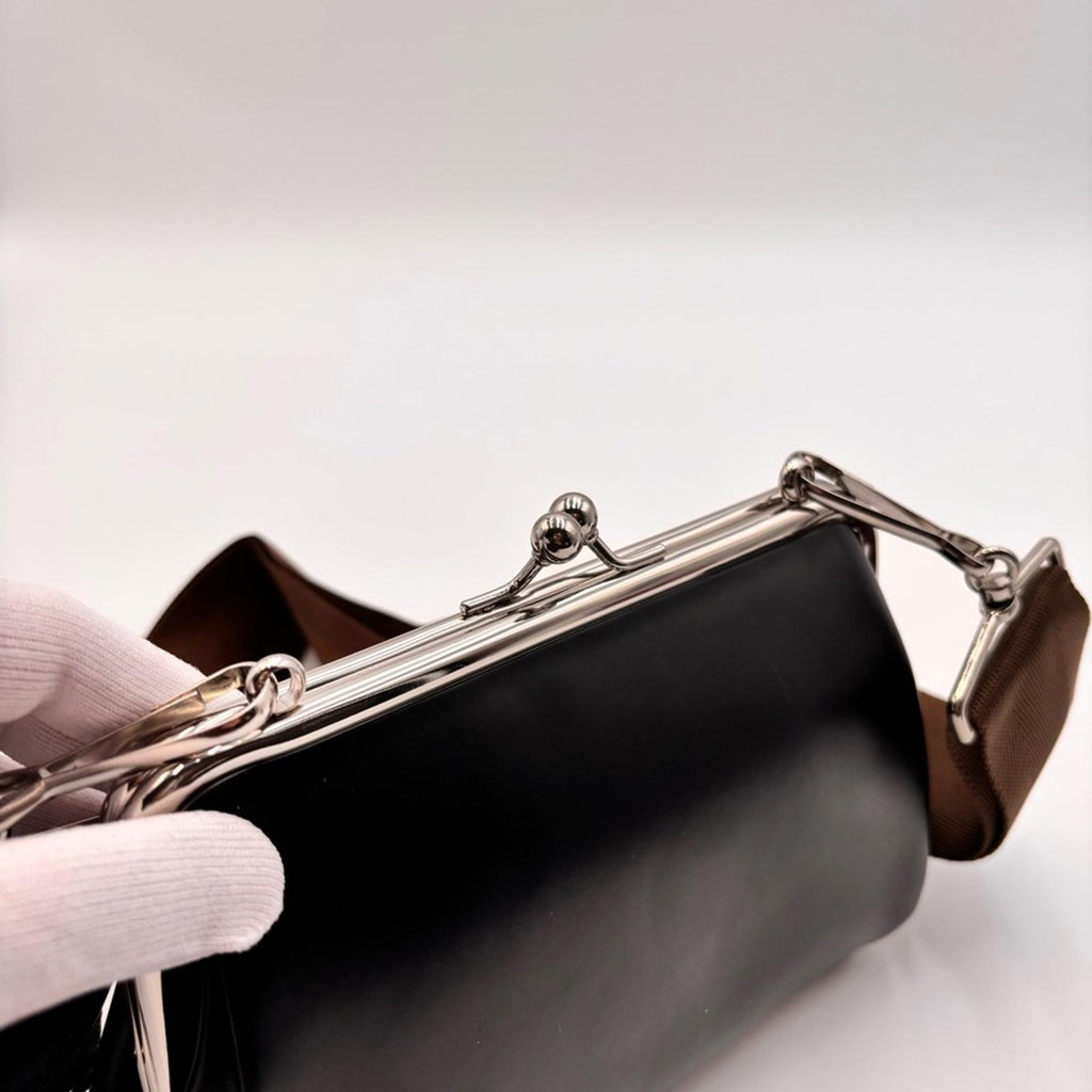 Comme Des Garçons Leather Frame Bag Kiss Lock Shoulder Bag Black