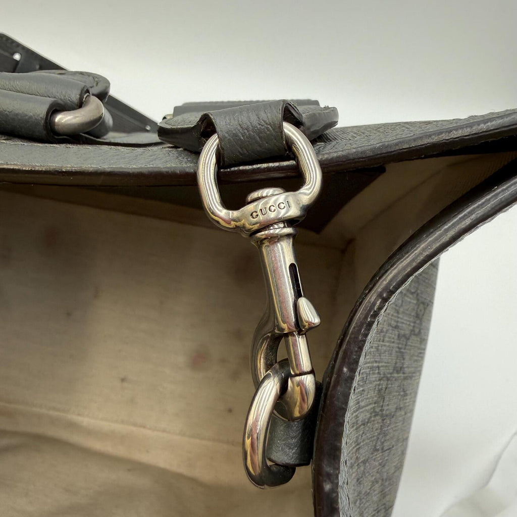 Gucci GG Supreme Monogram Tote Bag With Web Strap Gray Black