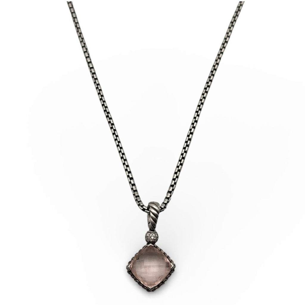 David Yurman Sterling Silver Pink Quartz Pendant Necklace