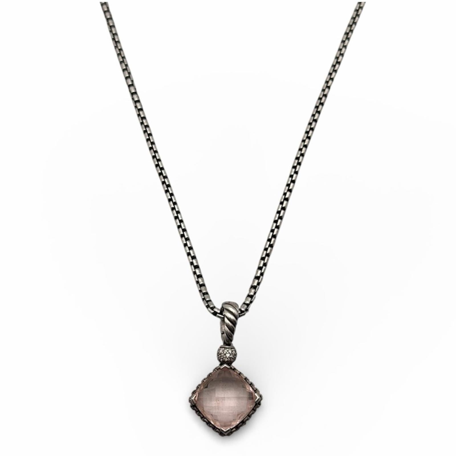 David Yurman Sterling Silver Pink Quartz Pendant Necklace