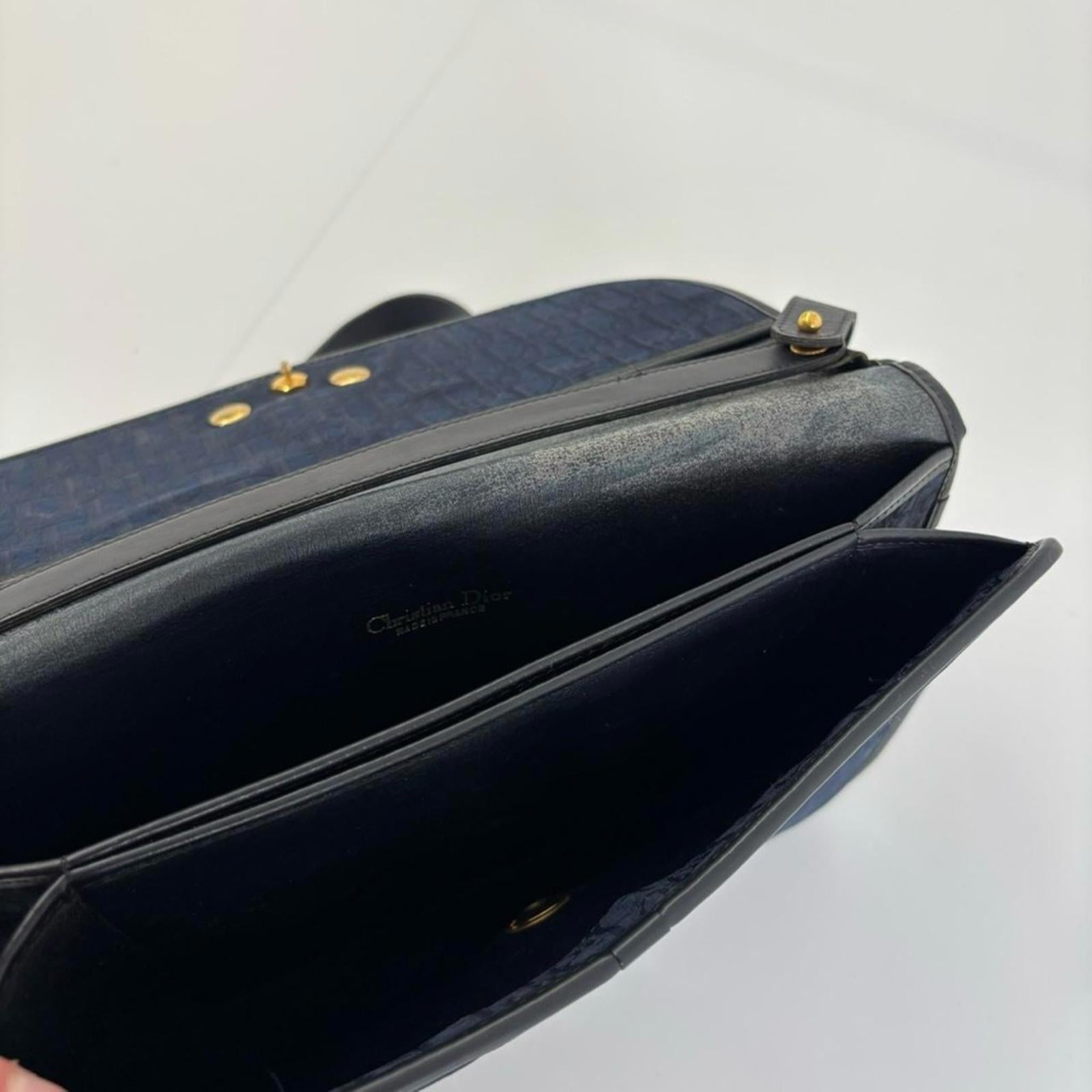 CHRISTIAN DIOR Vintage Navy Trotter Jacquard Chain Shoulder Bag