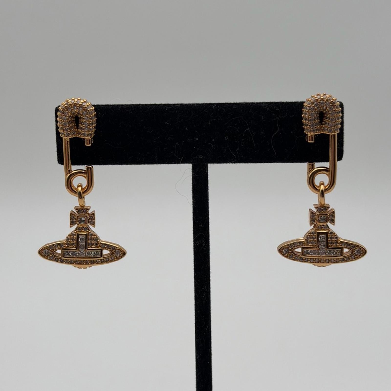 VIVIENNE WESTWOOD GOLD-TONE SAFETY PIN ORB DROP EARRINGS