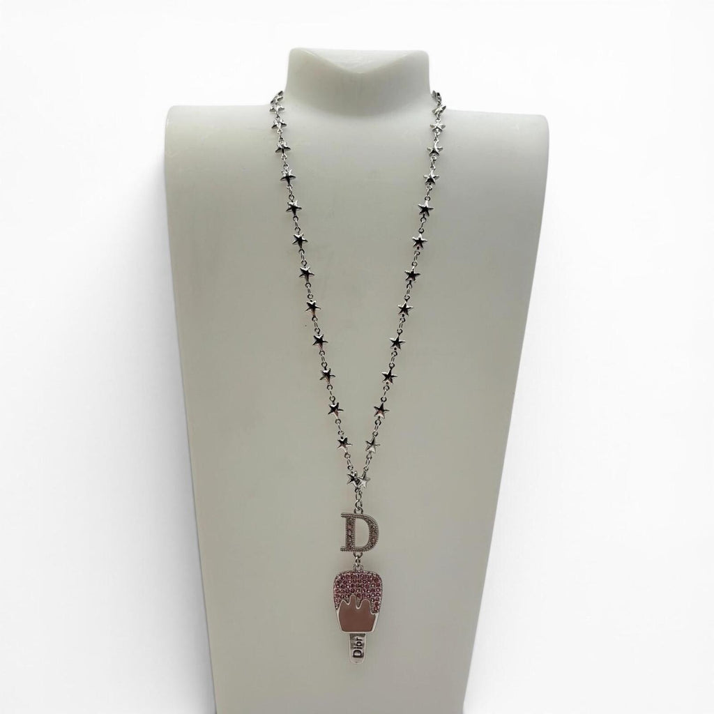 Dior Vintage Pink Ice Cream Pendant Star Chain Necklace