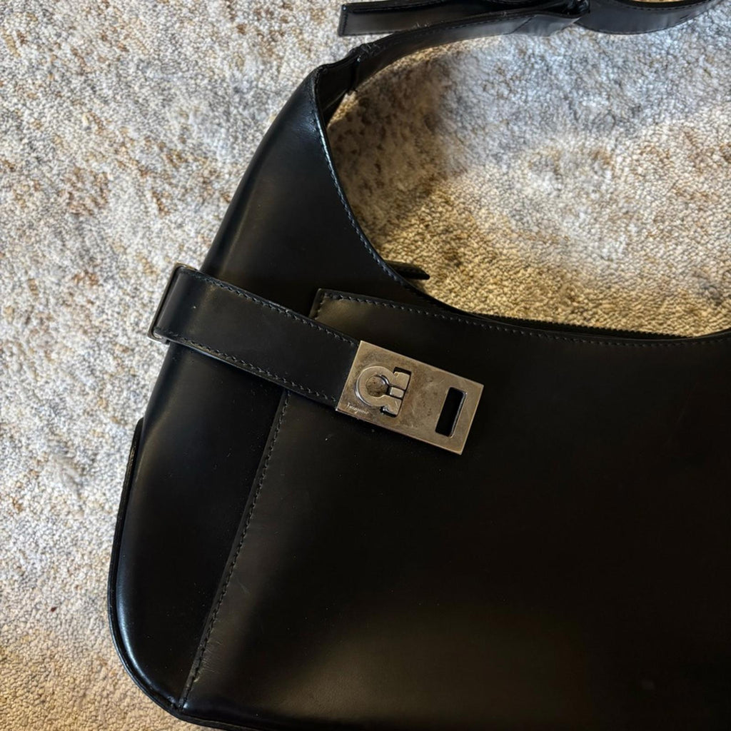 Salvatore Ferragamo Vintage Black Leather Shoulder Bag