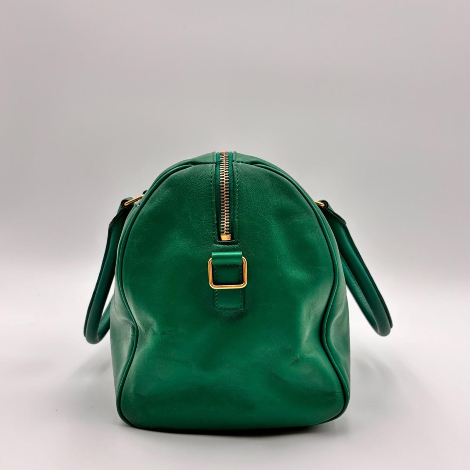 Saint Laurent Green Leather Duffle Top Handle Gold Hardware