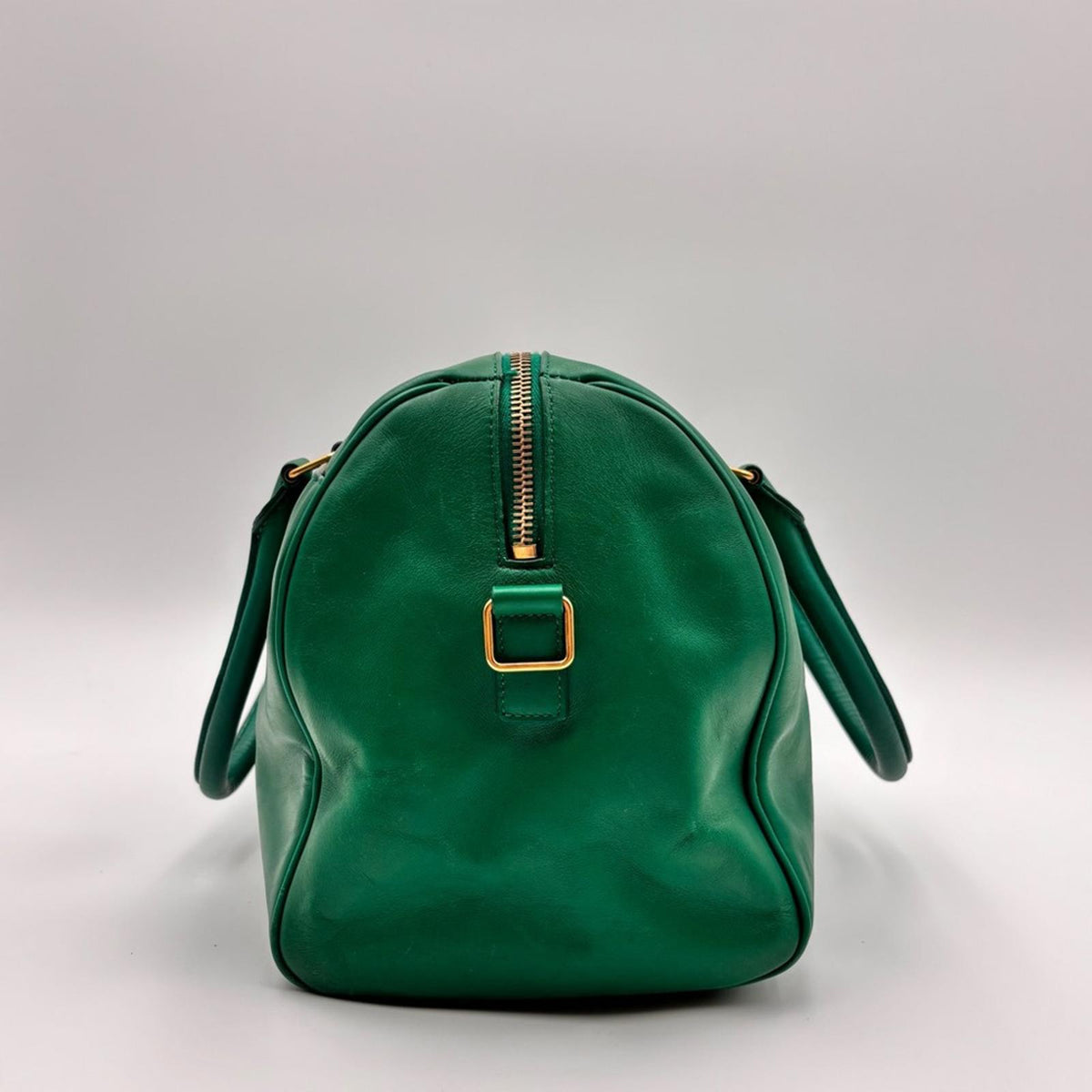 Saint Laurent Green Leather Duffle Top Handle Gold Hardware
