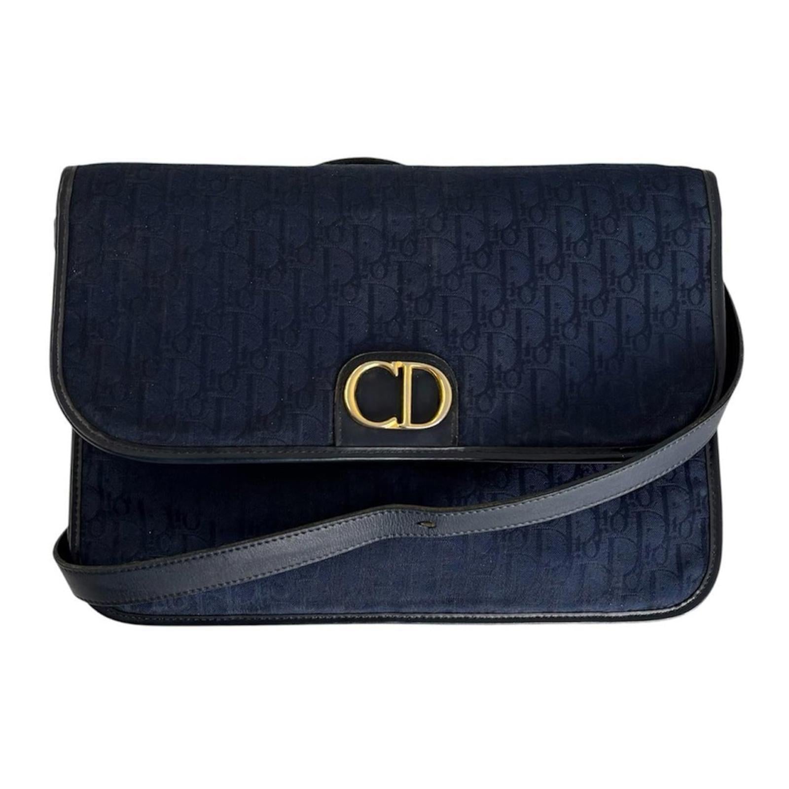 CHRISTIAN DIOR Vintage Navy Trotter Jacquard Chain Shoulder Bag