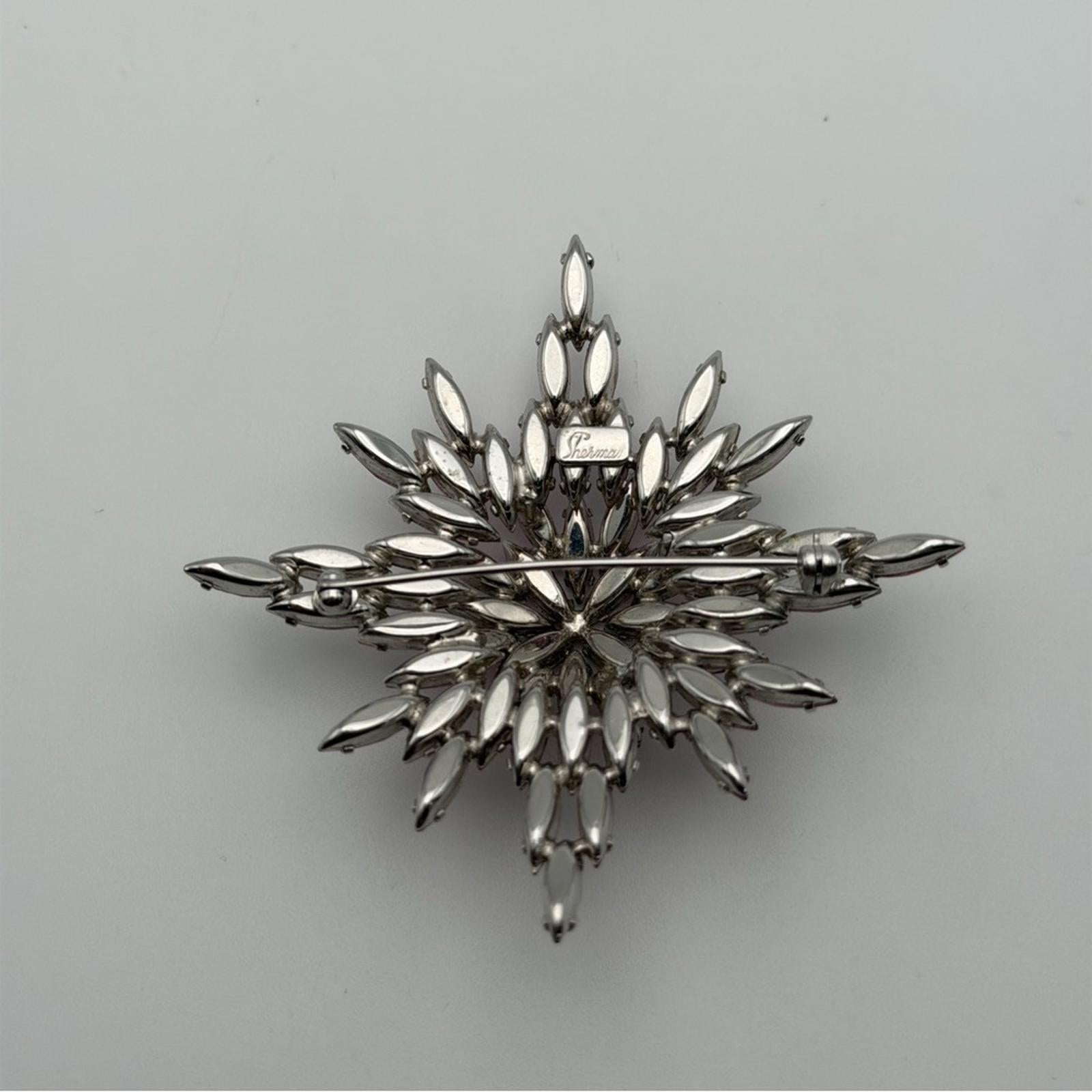 Vintage Sherman Signed Pink Aurora Borealis Starburst Brooch