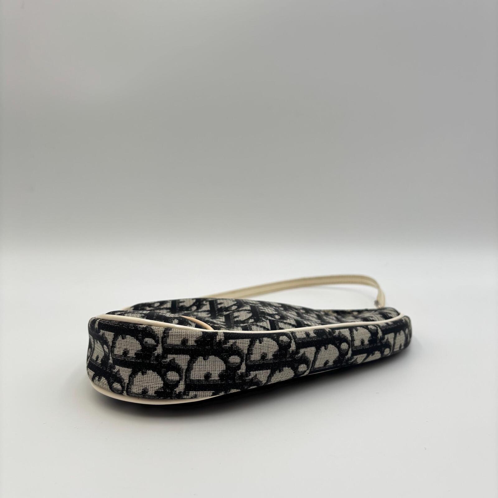 Christian Dior Trotter Saddle Pochette Shoulder Bag Navy Beige