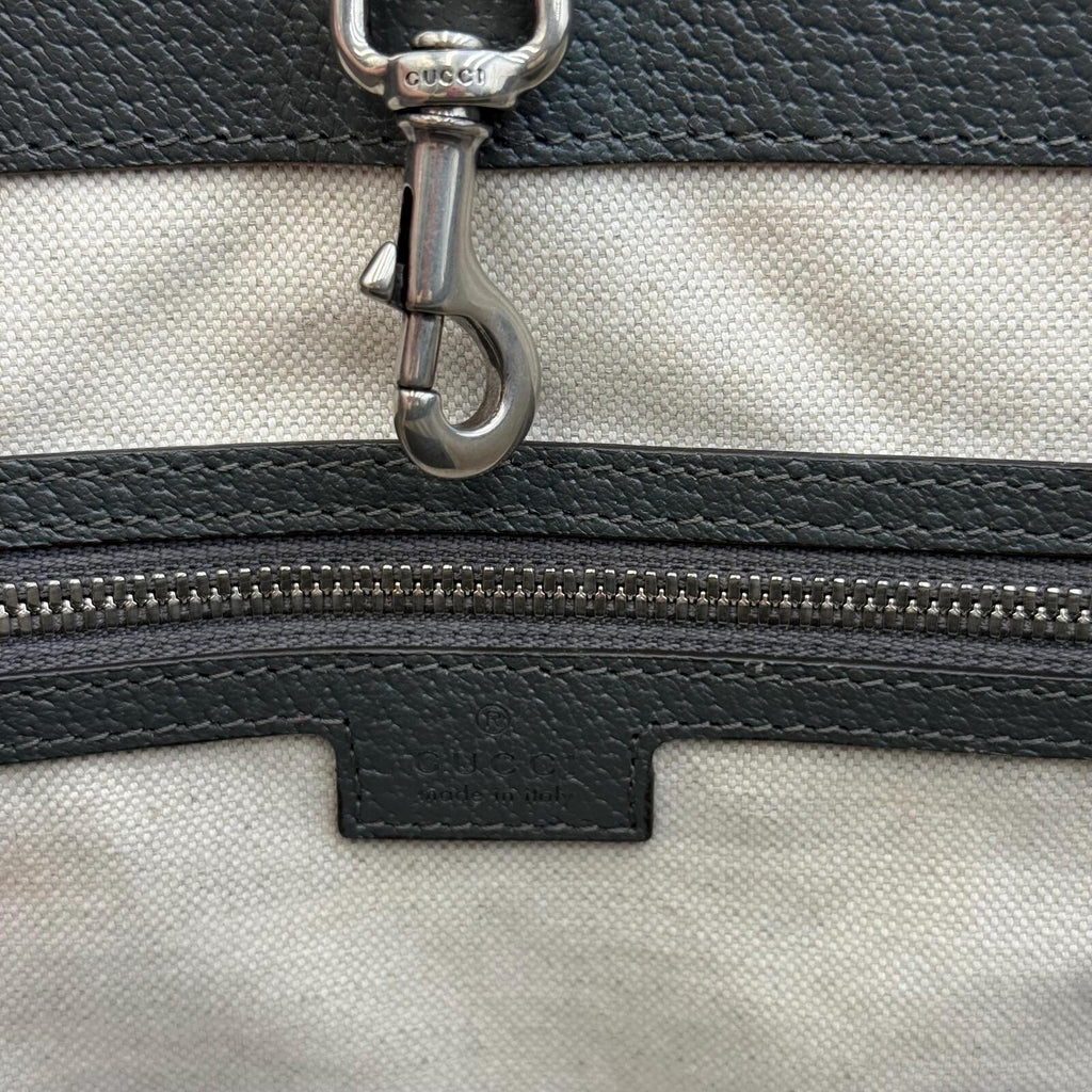Gucci GG Supreme Monogram Tote Bag With Web Strap Gray Black