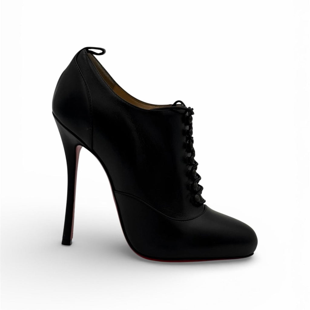 CHRISTIAN LOUBOUTIN BLACK LEATHER LACE-UP BOOTIES – SIZE 36