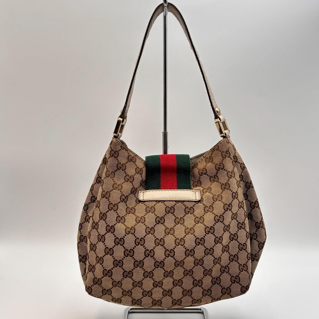 Gucci GG Canvas Web Sherry Line Shoulder Bag Beige Red Green