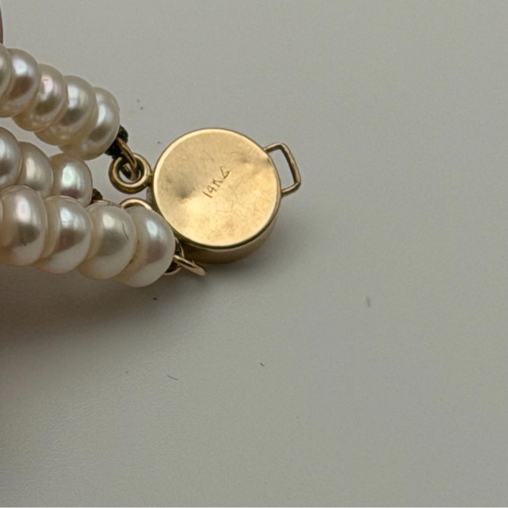 Vintage Multi-Strand Freshwater Pearl Necklace – 14K Gold Clasp